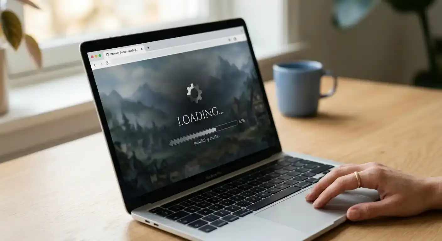 Spieloberfläche eines Casinos lädt in einem Browser-Tab ohne Installationsfenster